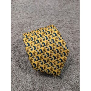 Pura Seta Italy Mens Silk Tie Yellow Blue Bunny Rabbit Animal Print Novelty